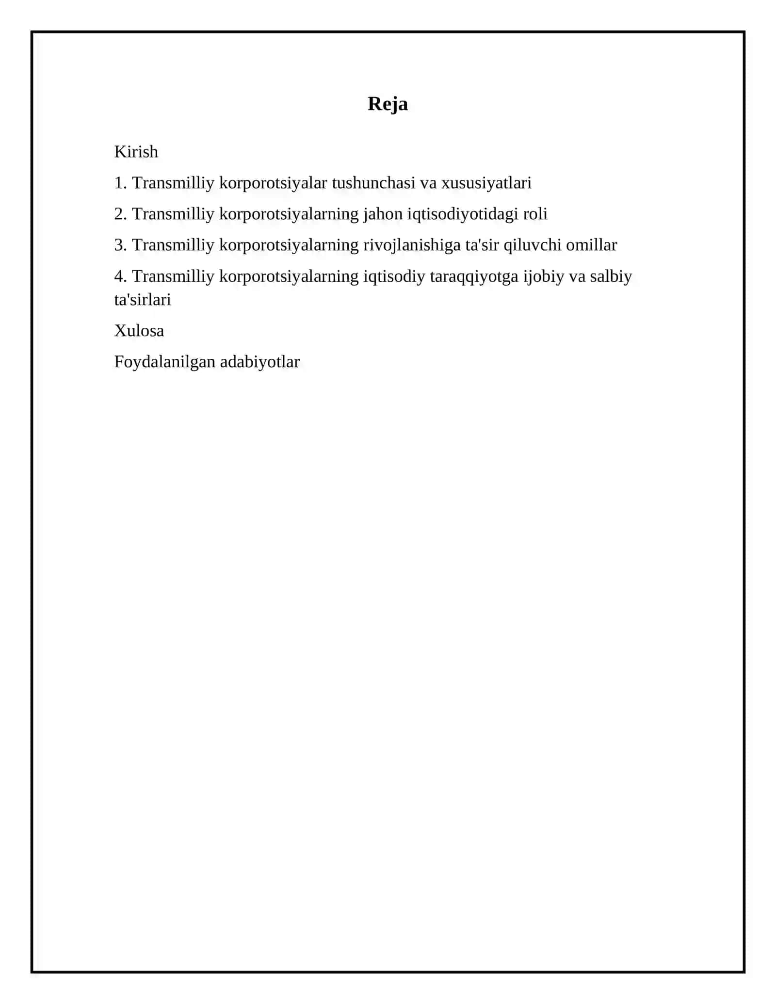 Transmilliy korporotsiyalarning jahon iqtisodiyoti rivojlanishidagi o'rni 2