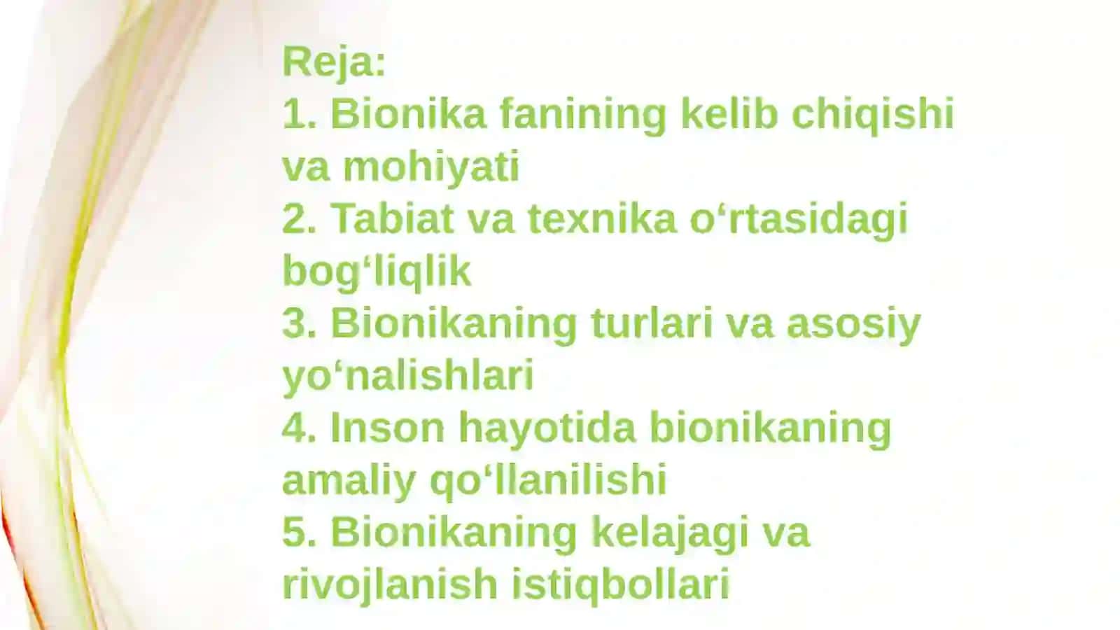 Bionika asoslari va uni inson hayotidagi oʻrni 2