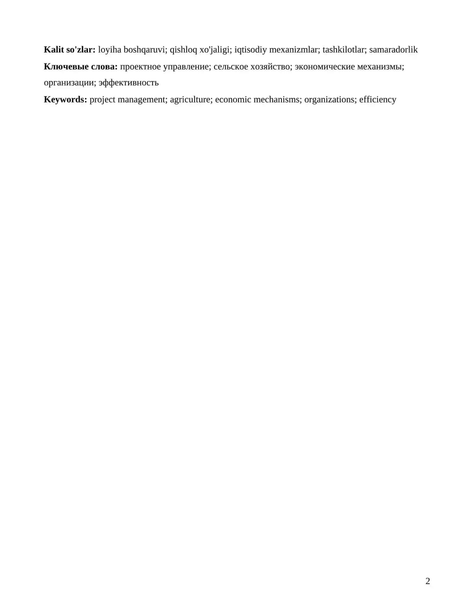 Qishloq xo'jaligida loyiha boshqaruvini rivojlantirish mexanizmlari 2