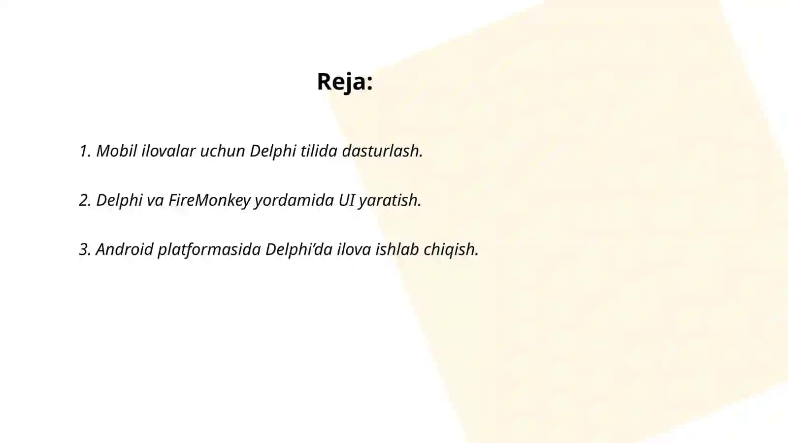 Delphi tilida mobil ilova yaratish 2