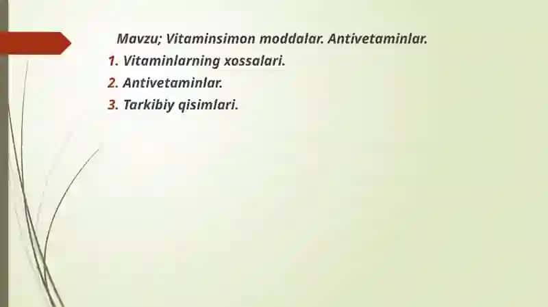 Vitaminsimon moddalar. Antivetaminlar 2