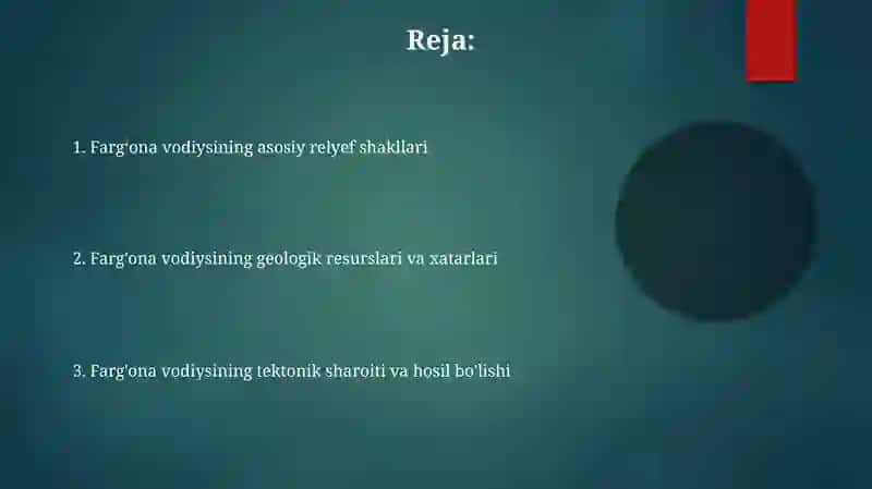 Farg'ona vodiysining geologik tuzilishi va rel'ef shakllariga tavsif berish (Farg'ona viloyati misolida) 2