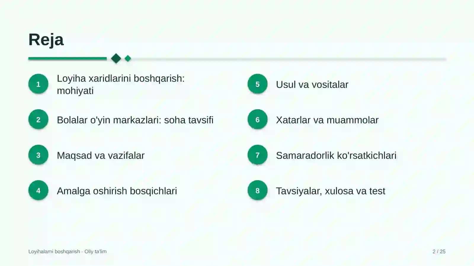 Bolalar o'yin markazlarida loyiha xaridlarini boshqarish 2