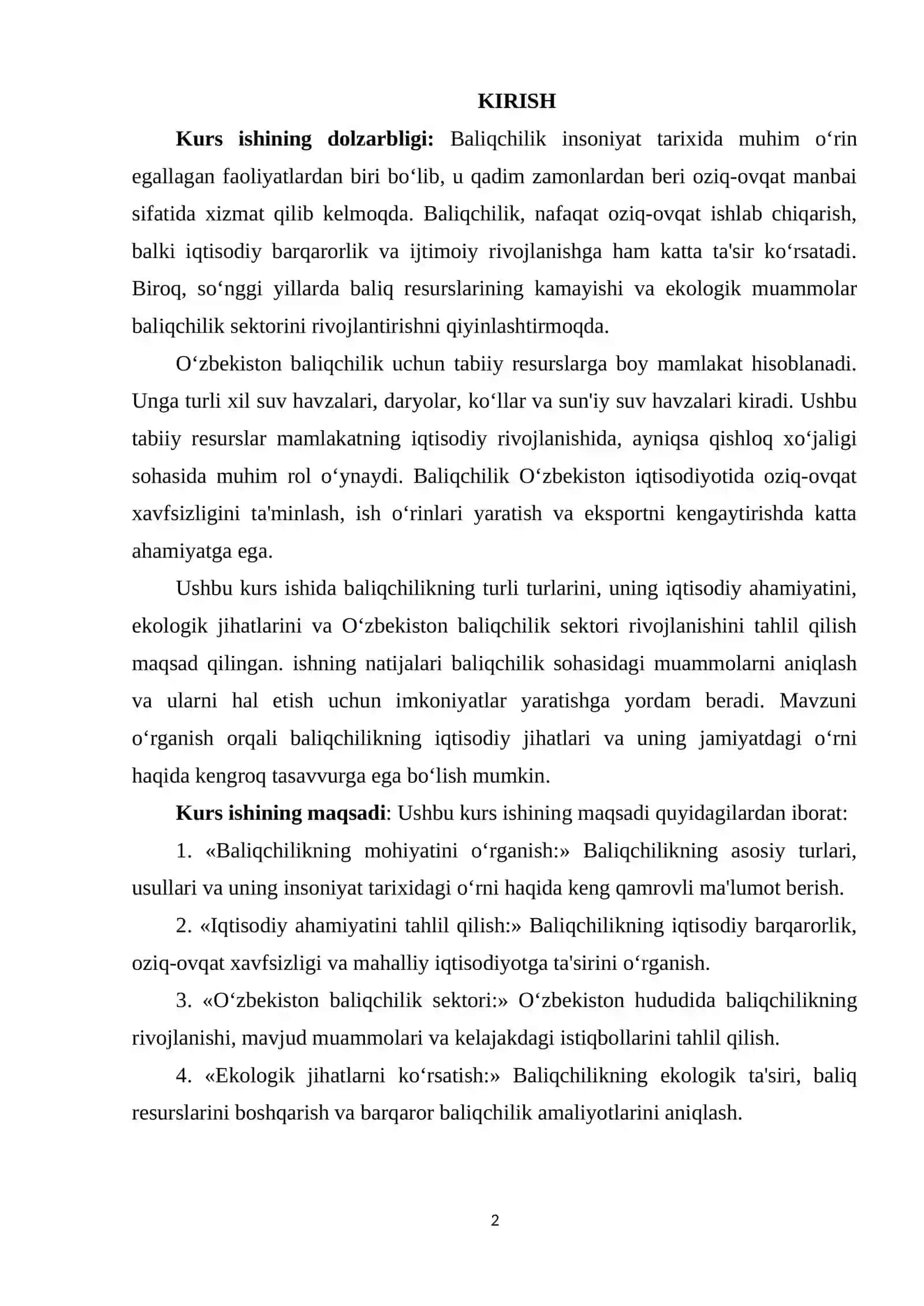 Baliqchilikning iqtisodiy ahamiyati 2