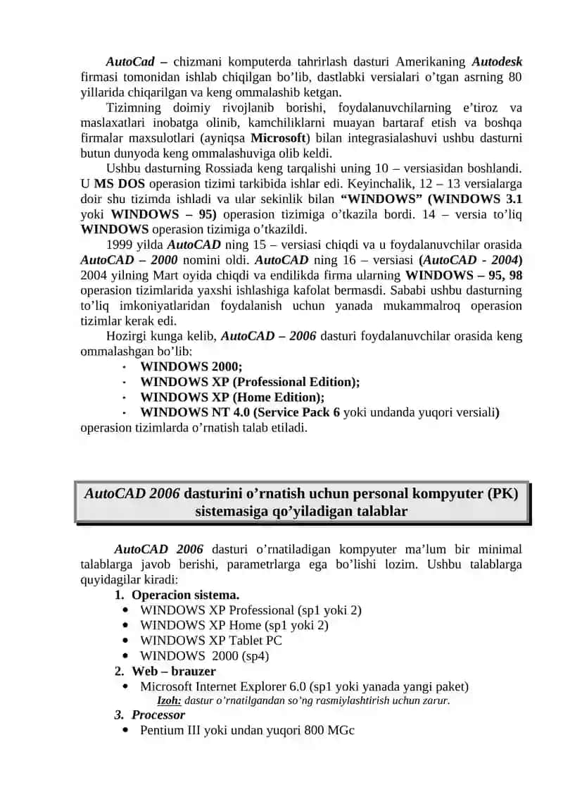 AutoCAD 2006 dasturi 2