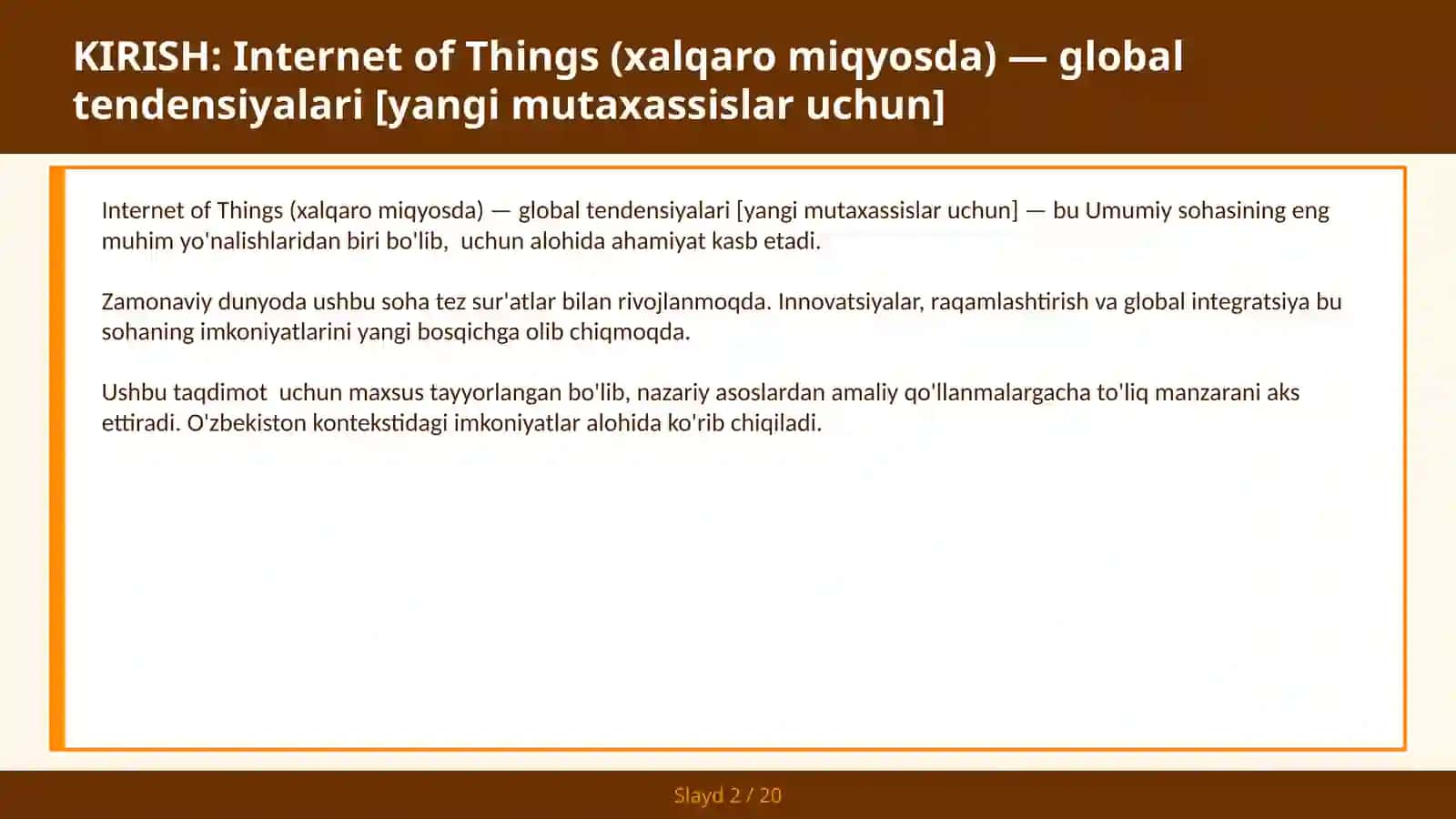 INTERNET OF THINGS (XALQARO MIQYOSDA) — GLOBAL TENDENSIYALARI [YANGI MUTAXASSISLAR UCHUN] 2