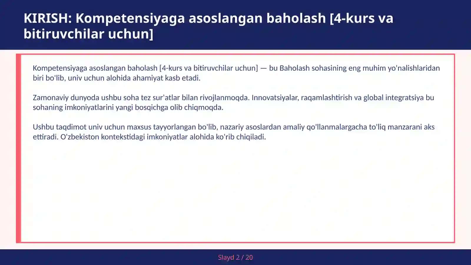 Kompetensiyaga asoslangan baholash [4-kurs va bitiruvchilar uchun] 2