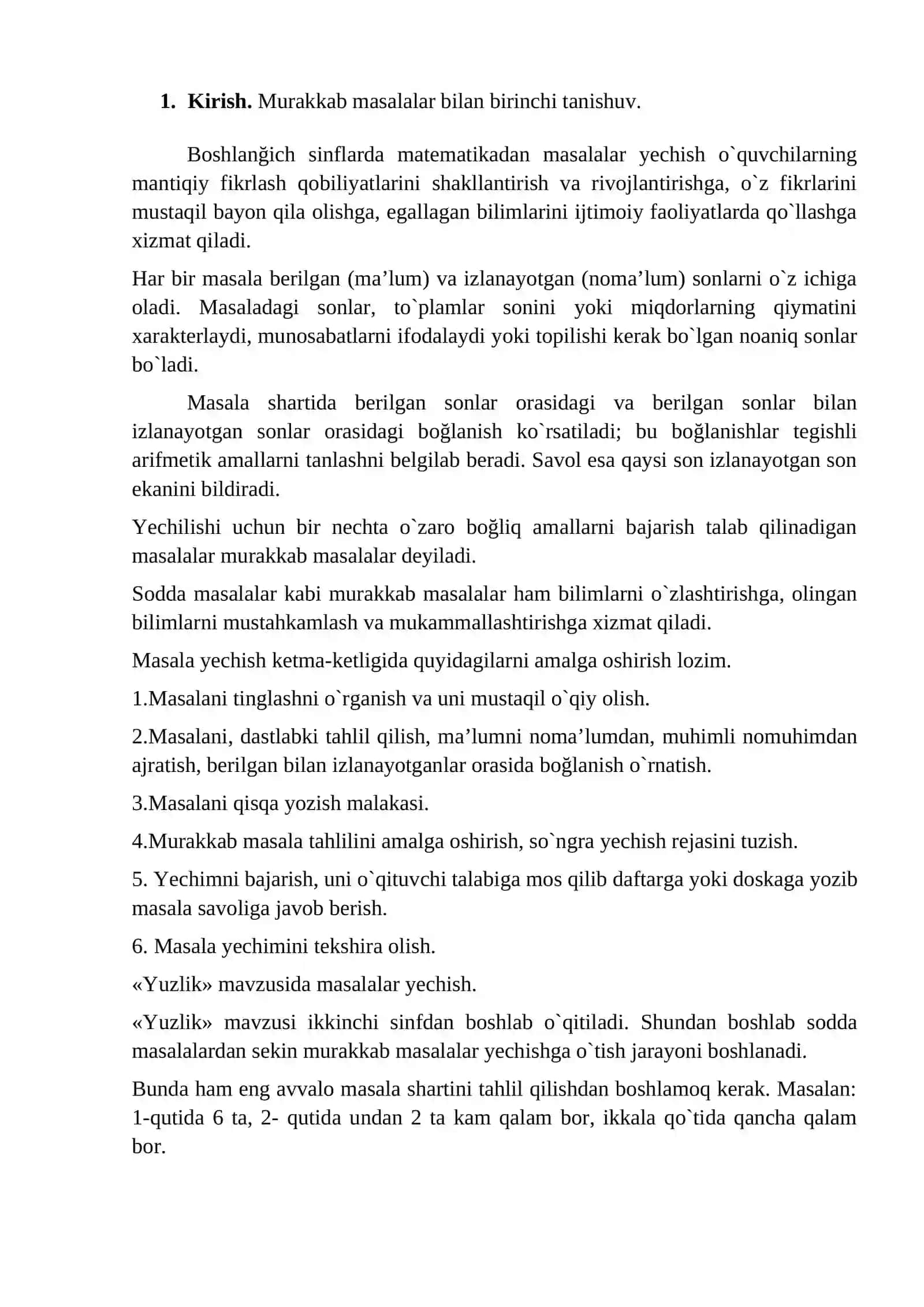 Boshlang'ich sinflarda birlikka keltiriladigan murakkab masalalar yechish 2