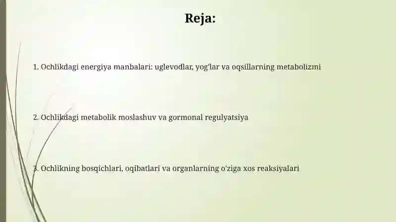 Ochlikdagi metabolik moslashuv va gormonal regulyatsiya 2