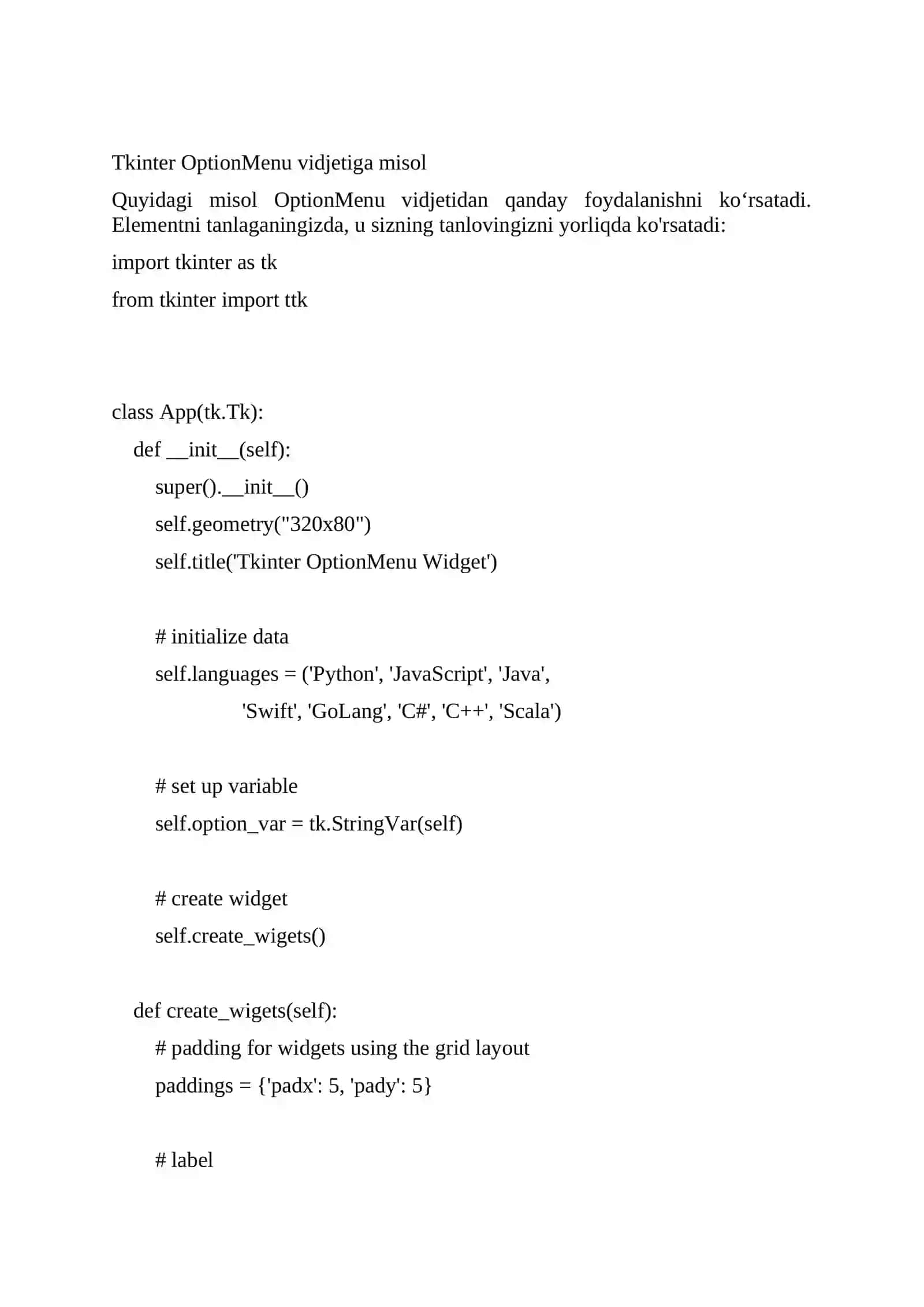 Tkinter OptionMenu 2