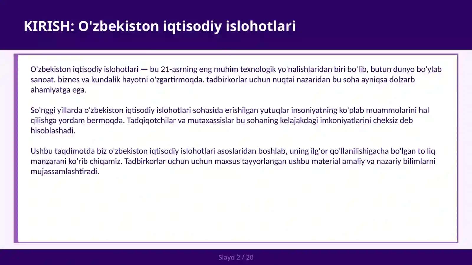 O'ZBEKISTON IQTISODIY ISLOHOTLARI 2