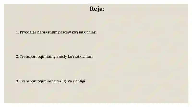 Transport harakatini tavsiflovchi asosiy koʻrsatkichlar 2