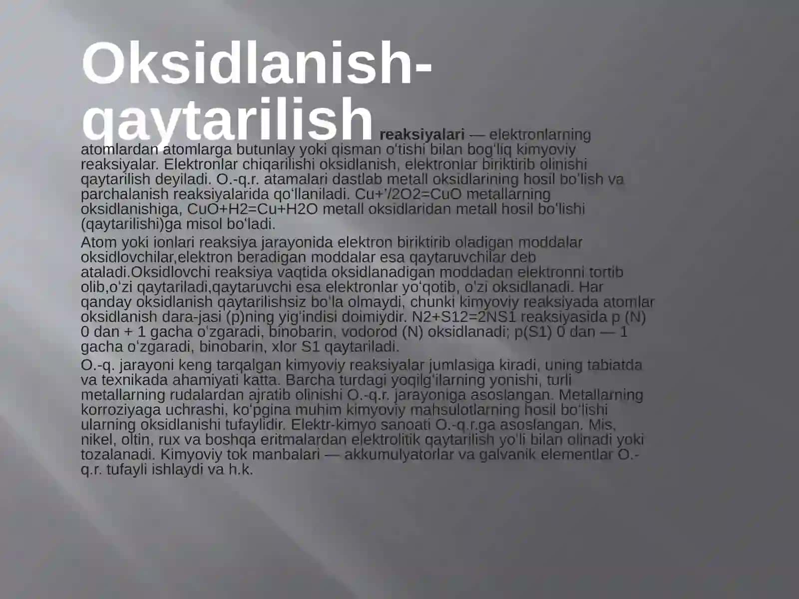Murakkab oksidlanish-qaytarilish reaksiyalarini yarim reaksiyalar usuli bilan tenglashtirish 2