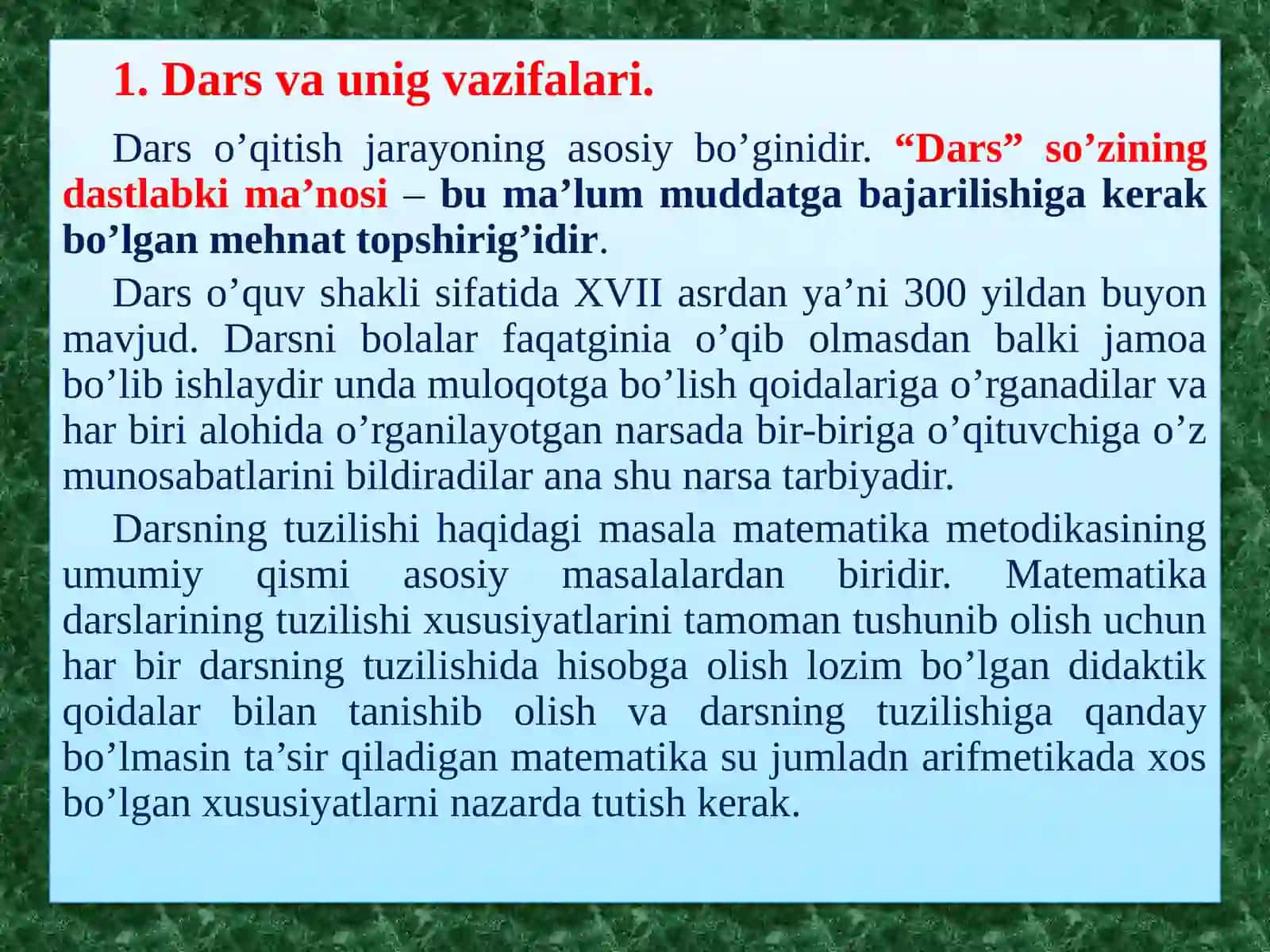 Boshlang’ich sihmatematikadarslarining tuzilishi va darstizimi 2