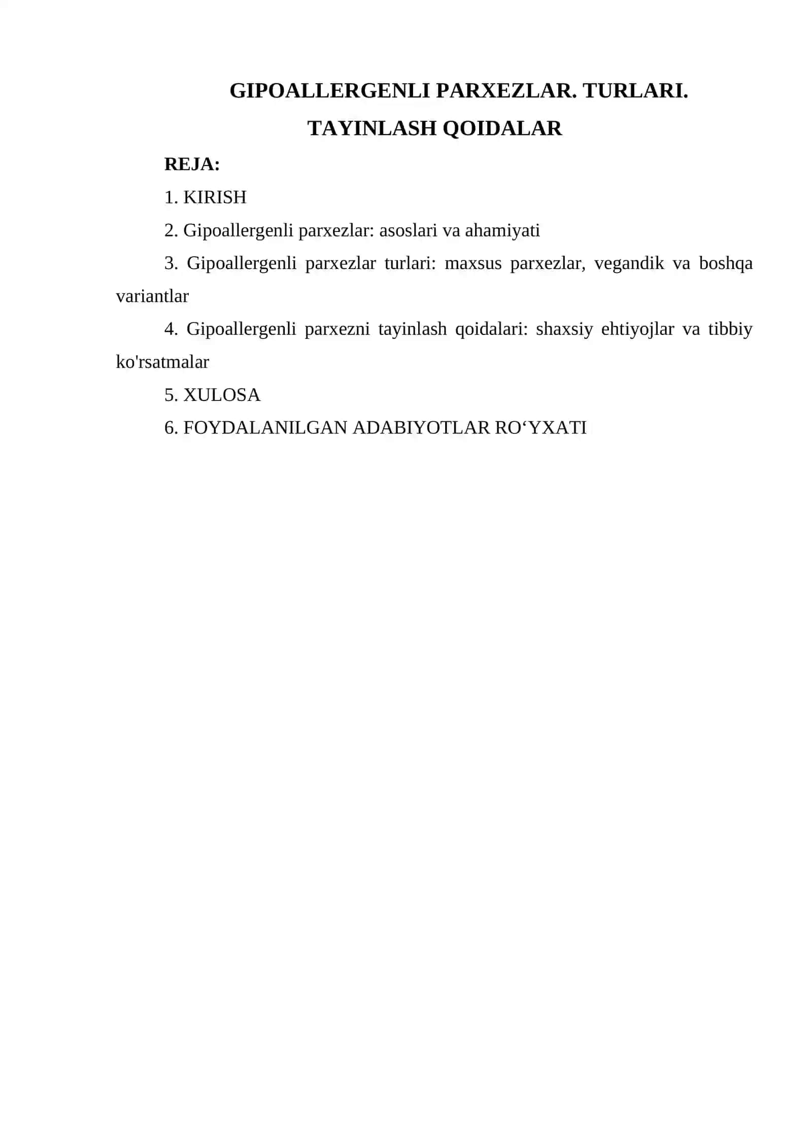 GIPOALLERGENLI PARXEZLAR. TURLARI. TAYINLASH QOIDALAR 2