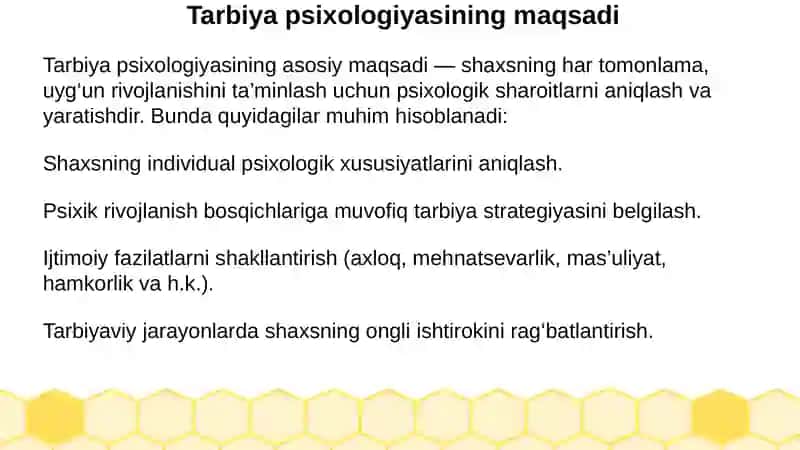 Tarbiya psixologiyasi maqsadi, vositalari va metodlari 2
