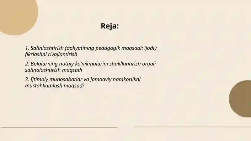 Sahnalashtirish faoliyatining asosiy maqsadi 2