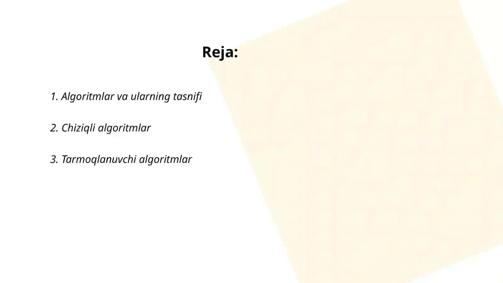 Algoritm turlari. Algoritmlash jarayoni (referat) 2