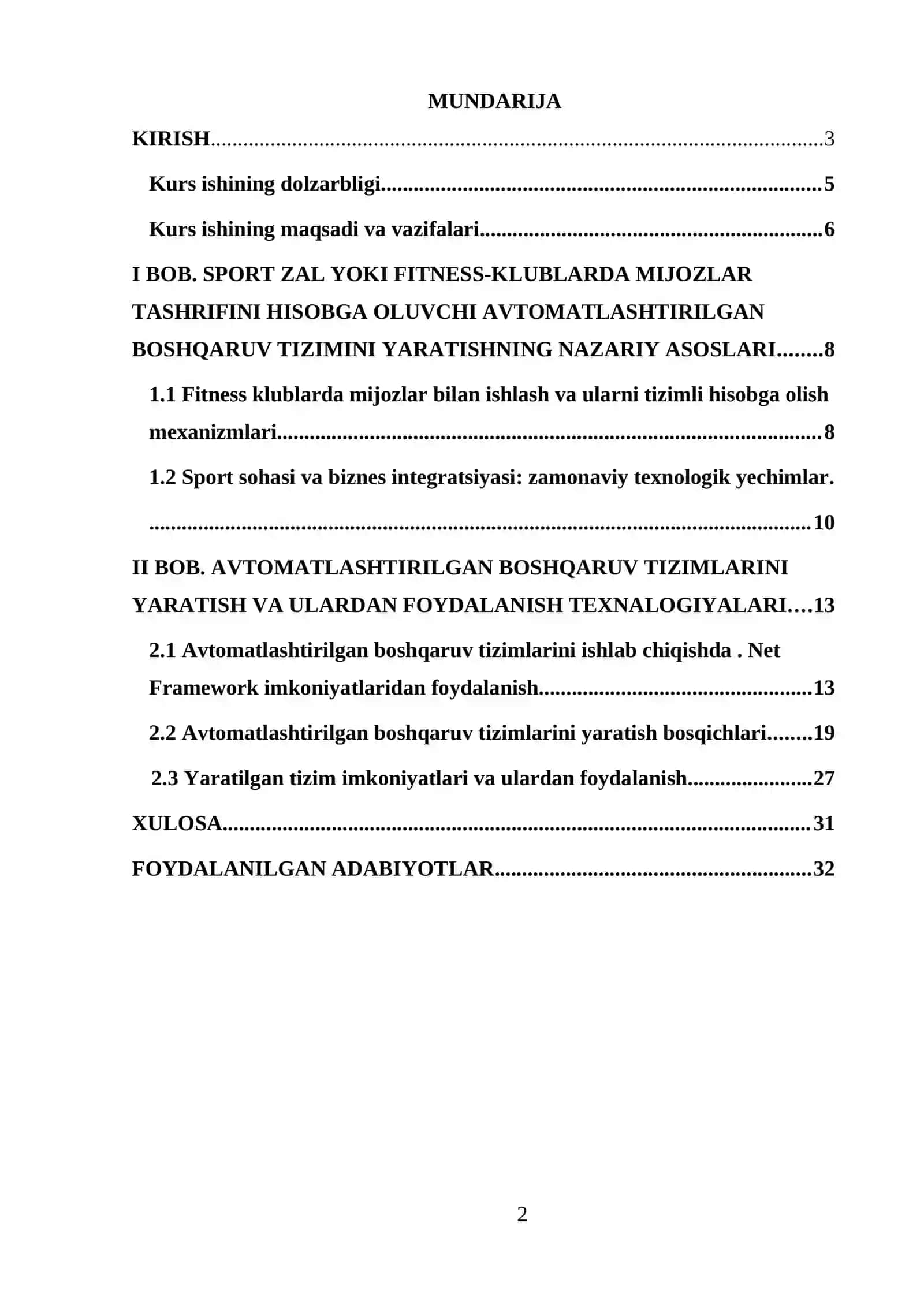 Sport zal  yoki  Fitnes-klublarda mijozlar tashrifini hisobga oluvchi avtomatlashtirilgan boshqaruv tizimini ishlab chiqish 2