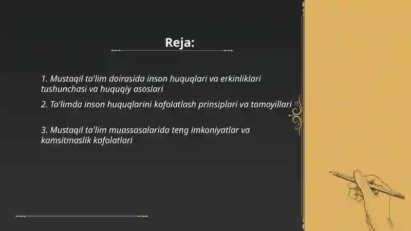 Mustaqil ta'lim doirasida inson huquqlari va erkinliklari kafolatining yaratilishi 2