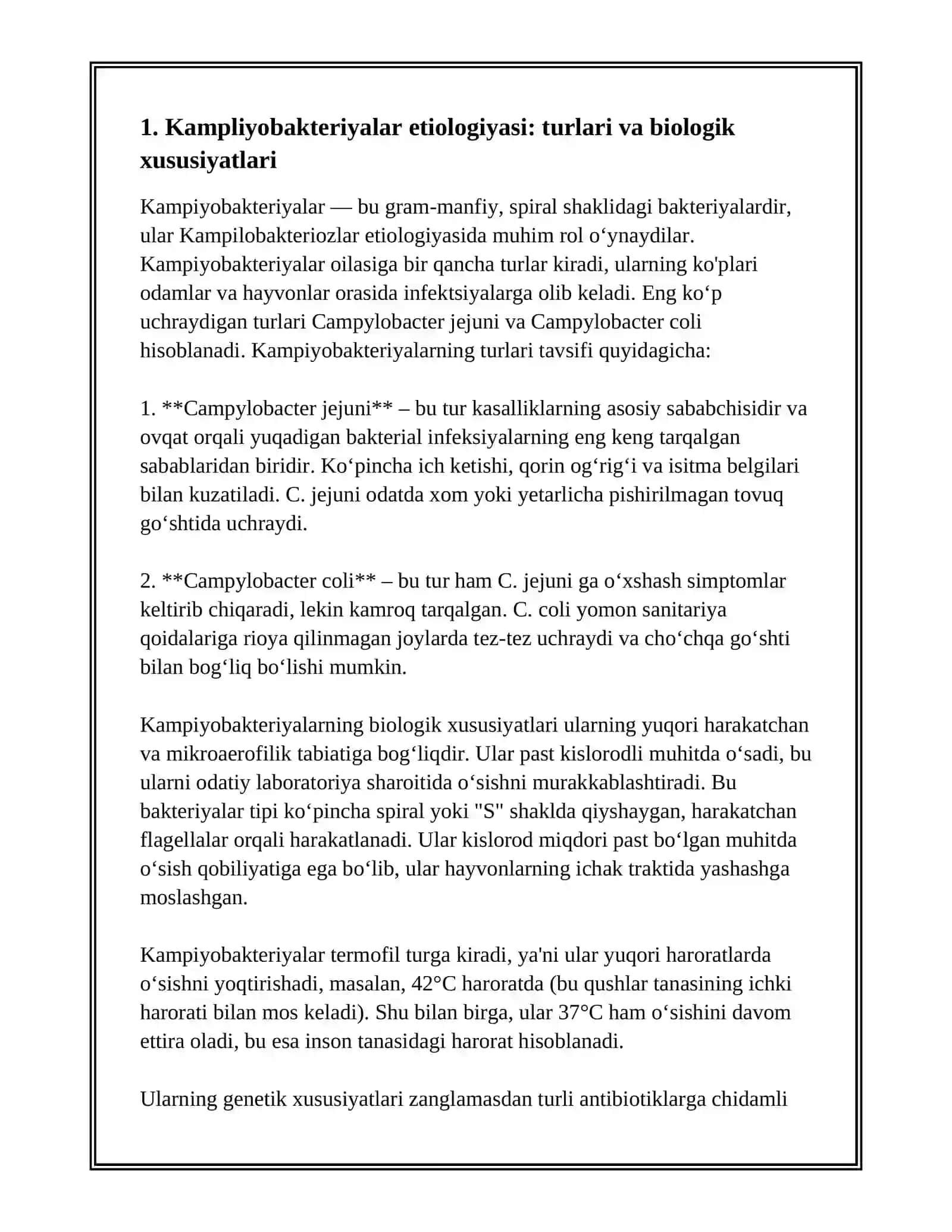 KAMPLIOBAKTERIOZLAR ETIOLOGIYASI EPIDEMIOLOGIYASI KLINIKASI PATAGENEZI KLINIKASI DAVOLASH PROFILAKTIKA 2