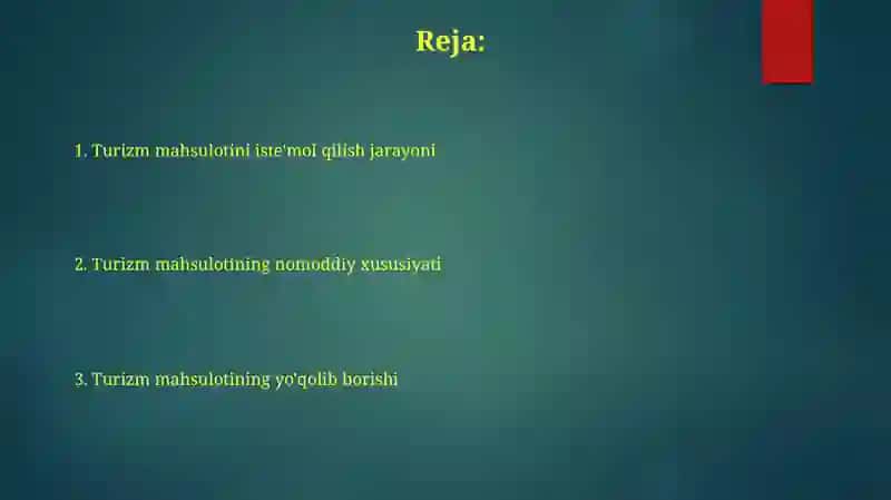 Sayyohlik mahsulotlarini iste'mol qilish jarayoni 2