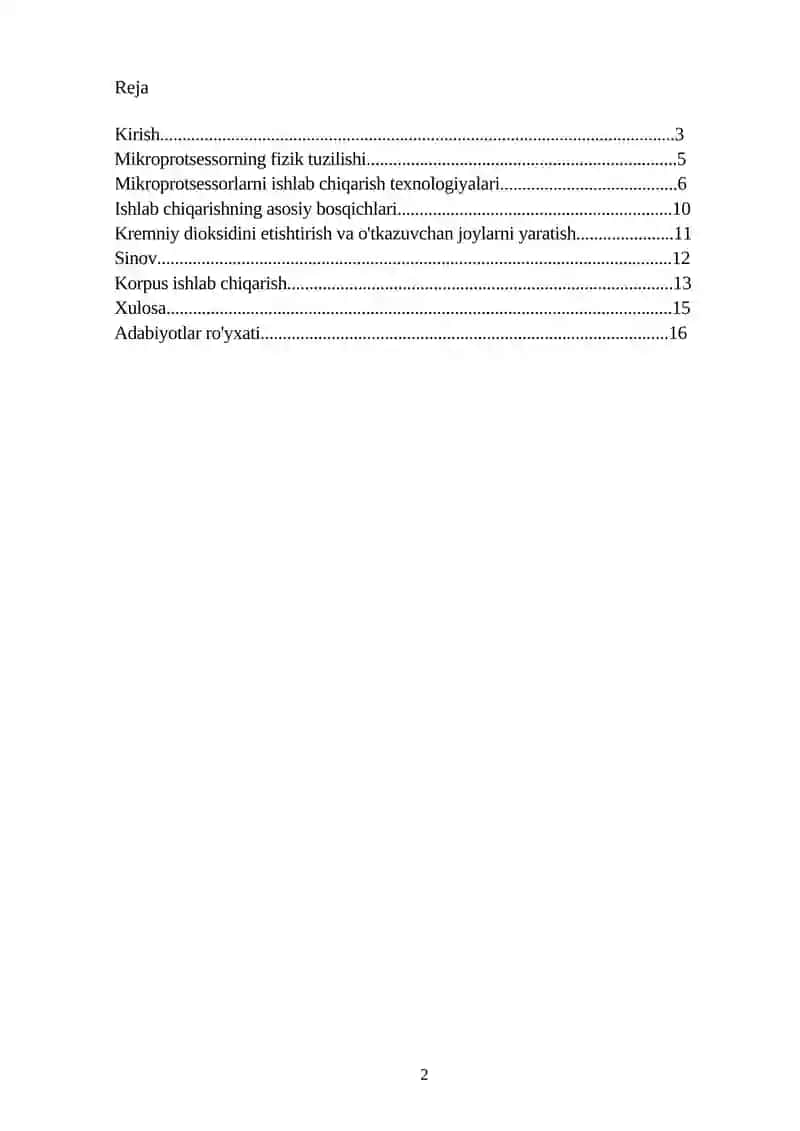 Mikroprotsesorlar xarakteristikasi 2