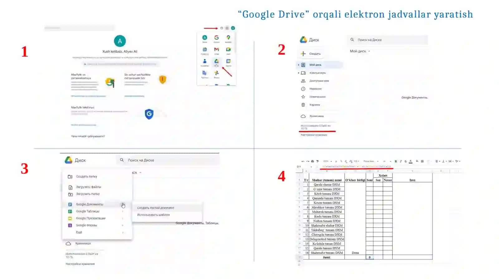 Google Drive orqali elektron jadvallar yaratish 2