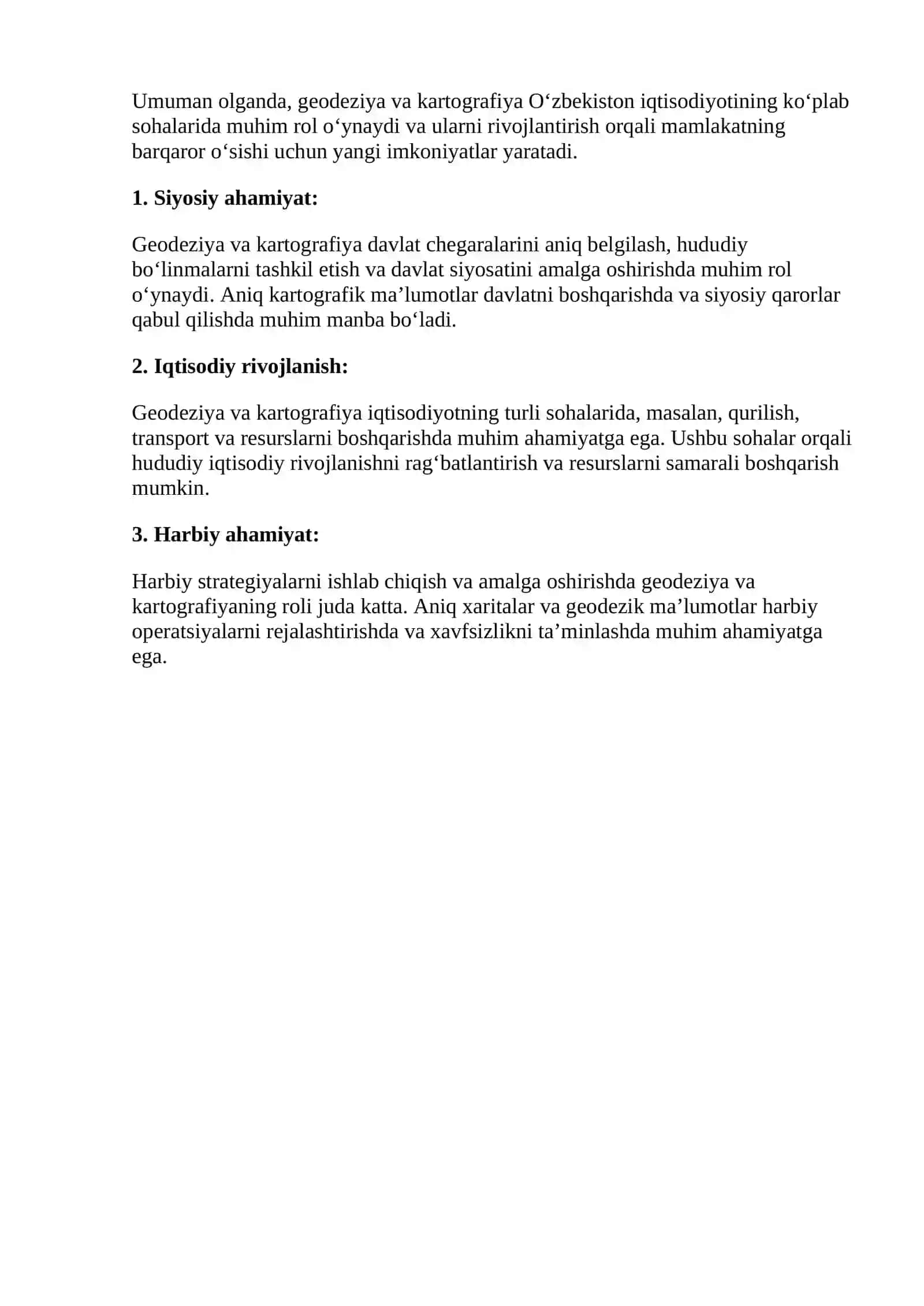 Geodeziya va kartografiya sanoatining O’zbekiston Respublikasi iqtisodiyotidagi o’rni va roli 2