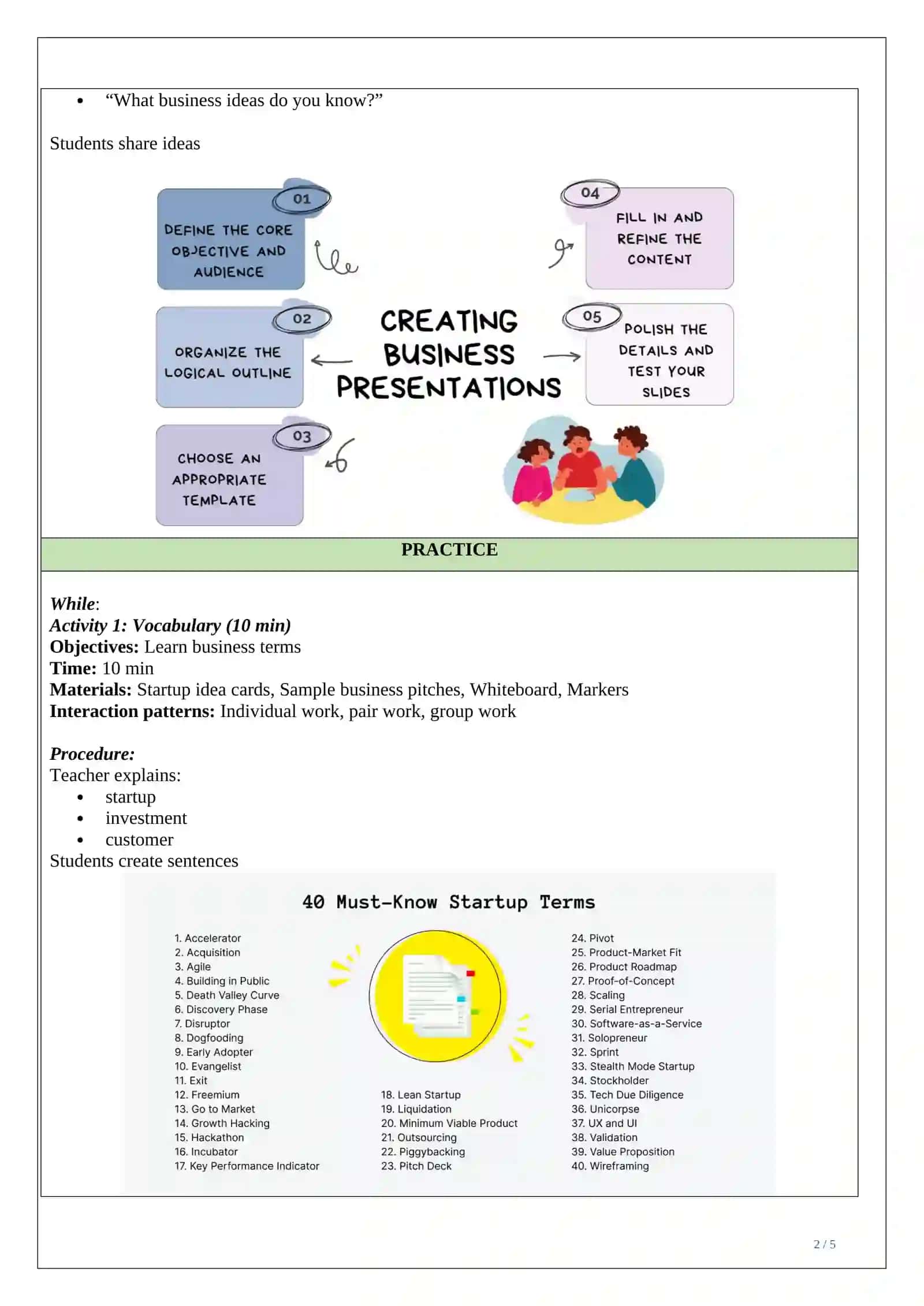 Lesson plan for teaching English for Startups 2