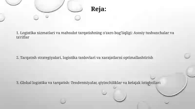 Logistik xizmatlari va mahsulot distribyutsiyasi 2