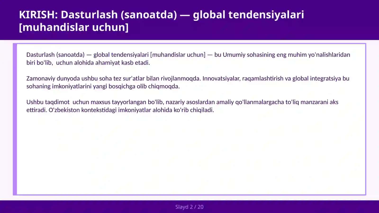 Dasturlash (sanoatda) — global tendensiyalari [muhandislar uchun] 2