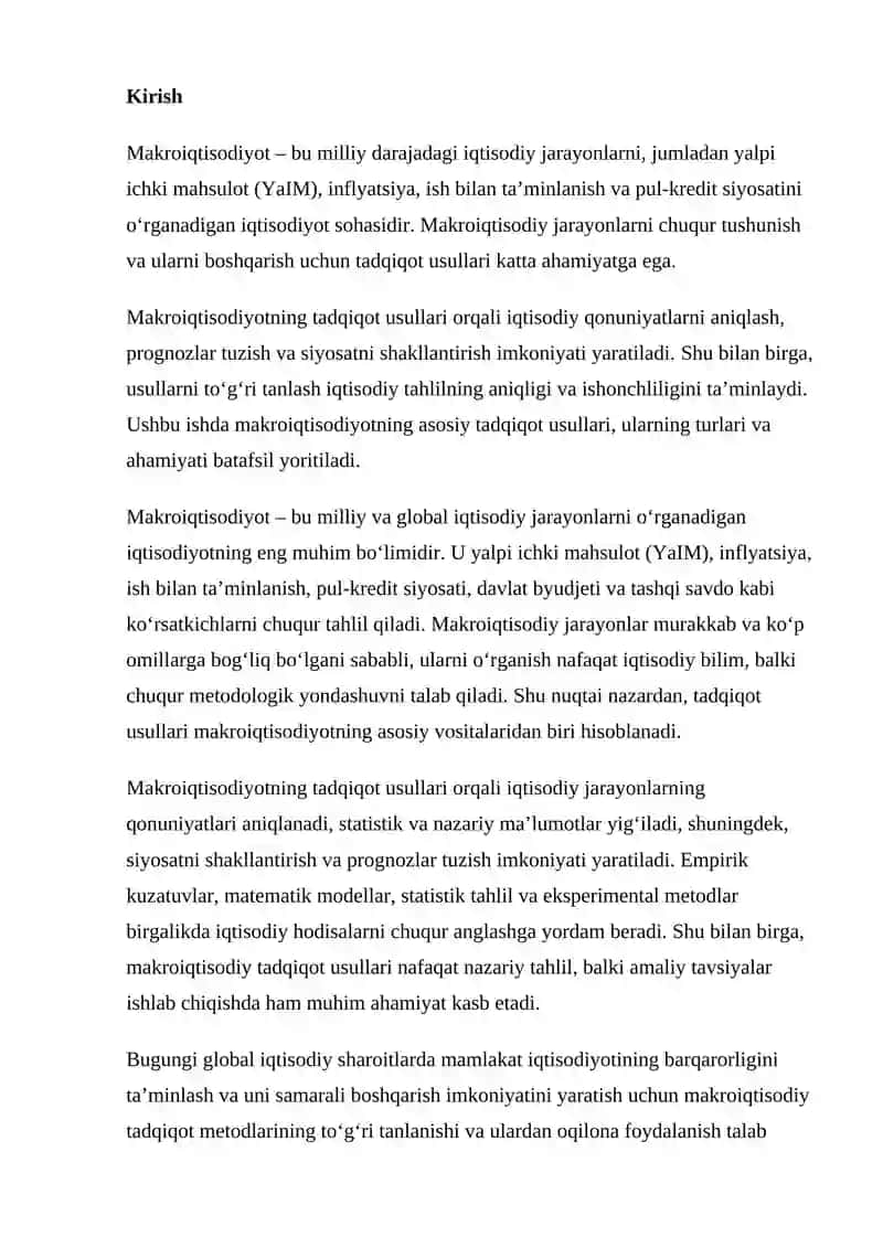 Makro iqtisodiyotning Tadqiqot Usullari 2