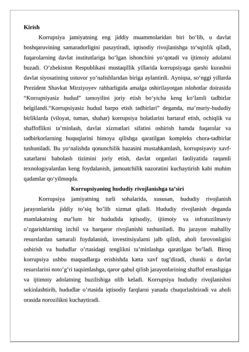 Korrupsiyasiz hudud barpo etish tadbirlari 2