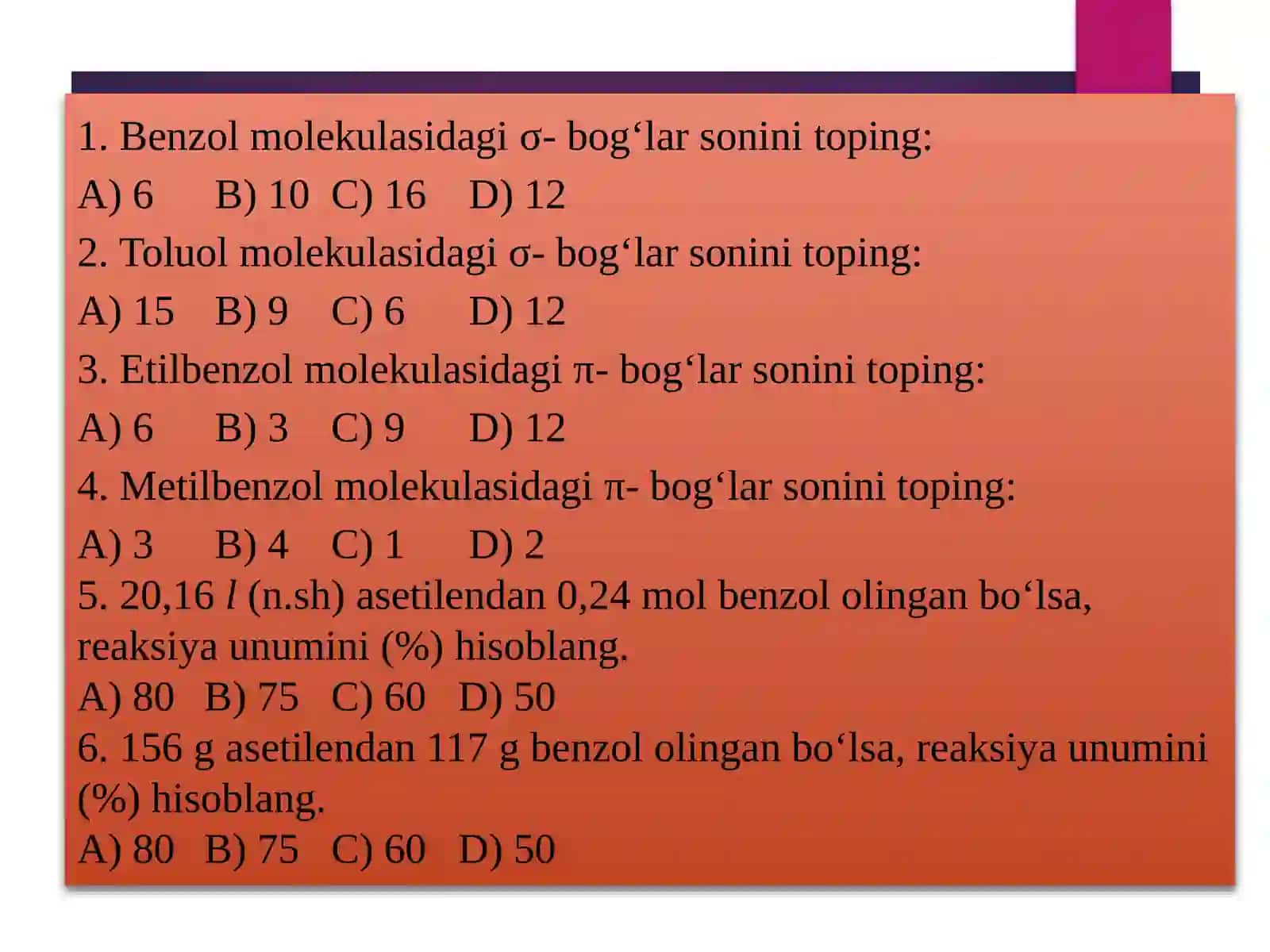 Arenlar va ularning olinishiga oid masala va mashqlar 2