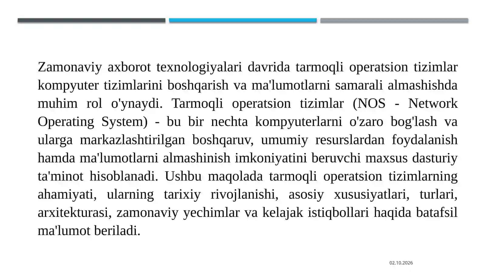 Tarmoqli operatsion tizimlar va ularning xususiyatlari 2