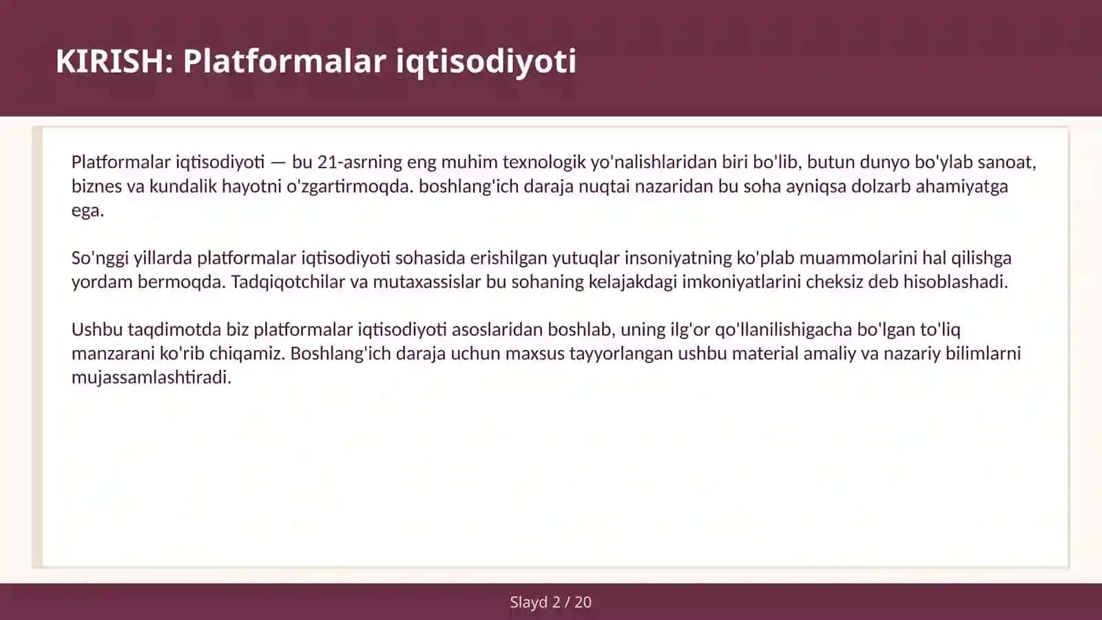 PLATFORMALAR IQTISODIYOTI 2