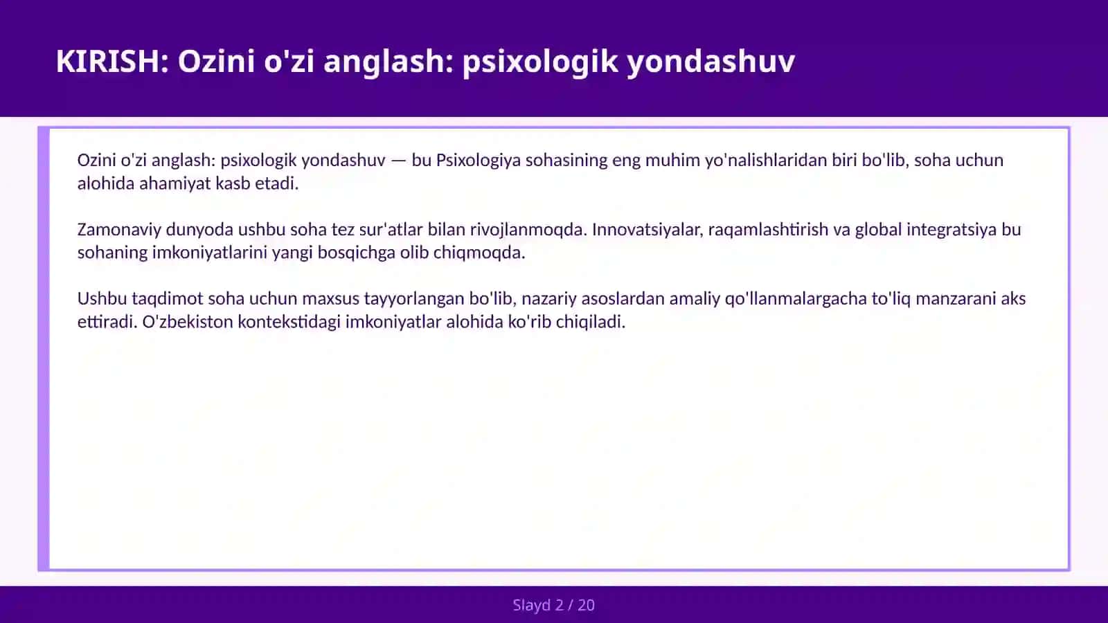 Ozini o'zi anglash: psixologik yondashuv 2