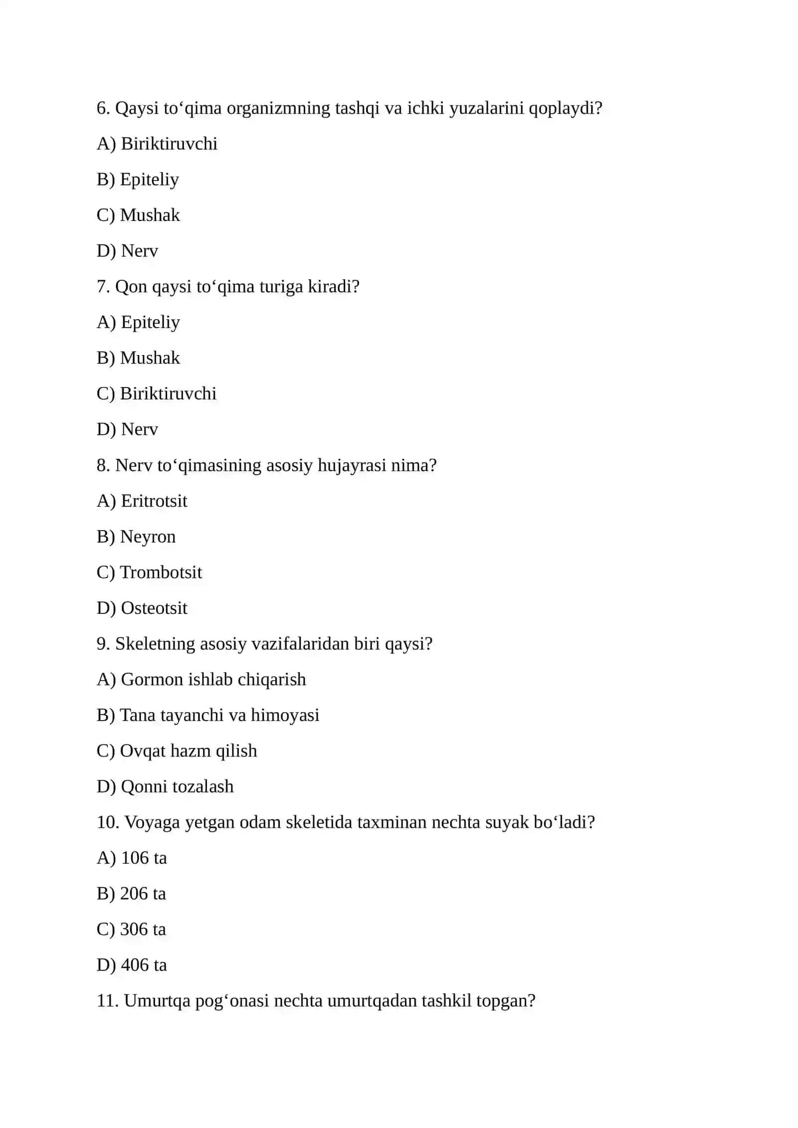 8-sinf Biologiya Testlar Javoblari 2