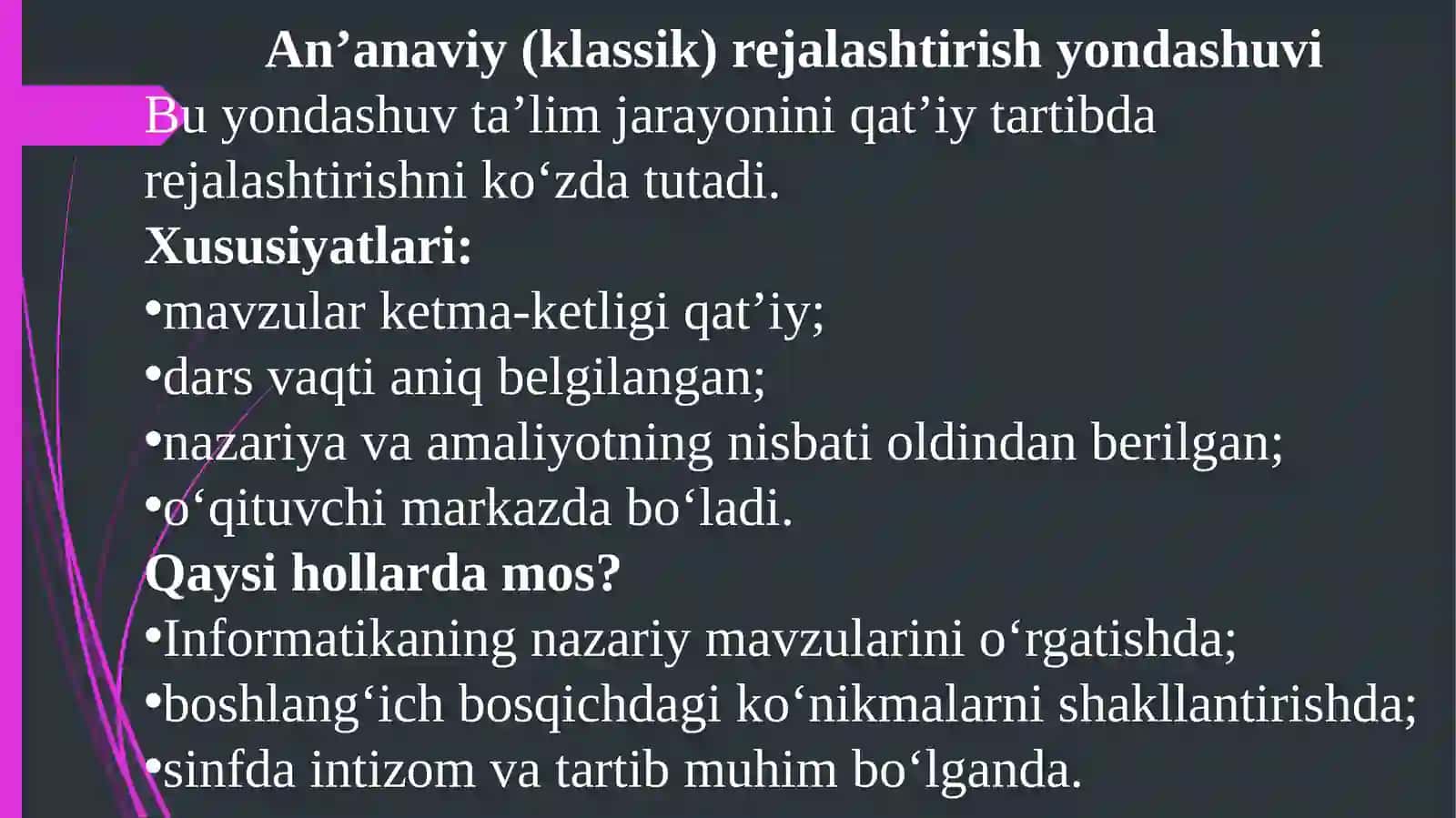 O‘quvjarayonini rejalashtirishga nisbatan yondashuvlar 2