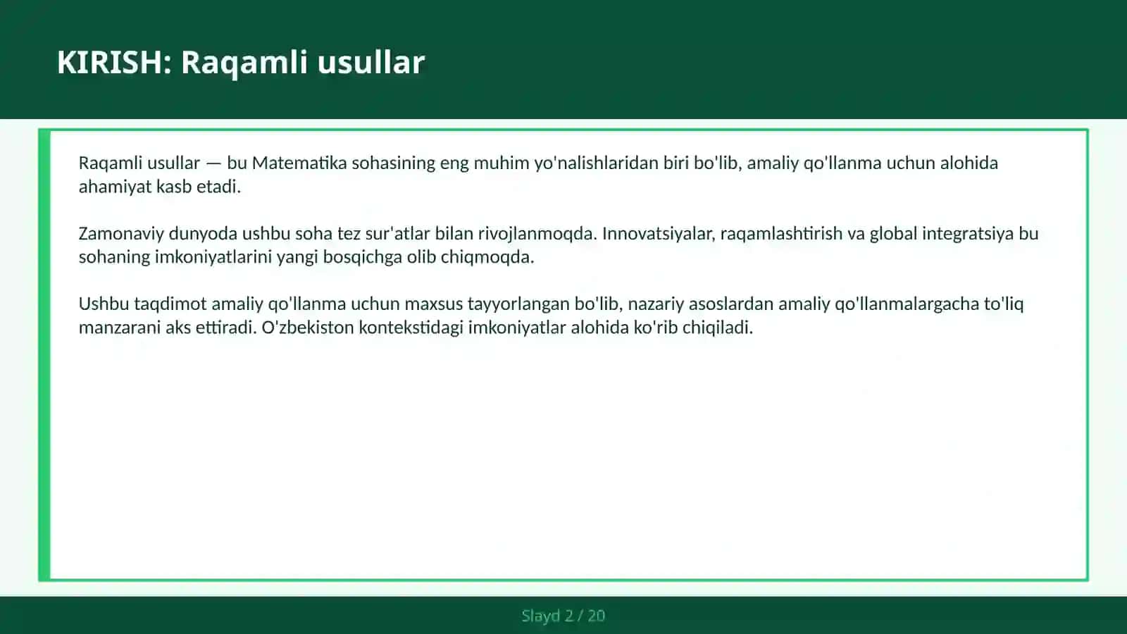 Raqamli usullar 2