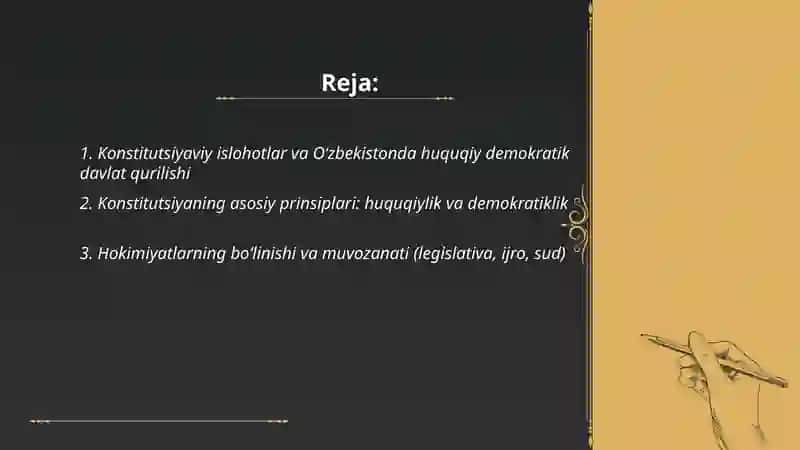 Oʻzbekistonda huquqiy demokratik davlat qurishning konstitutsiyaviy asoslari 2