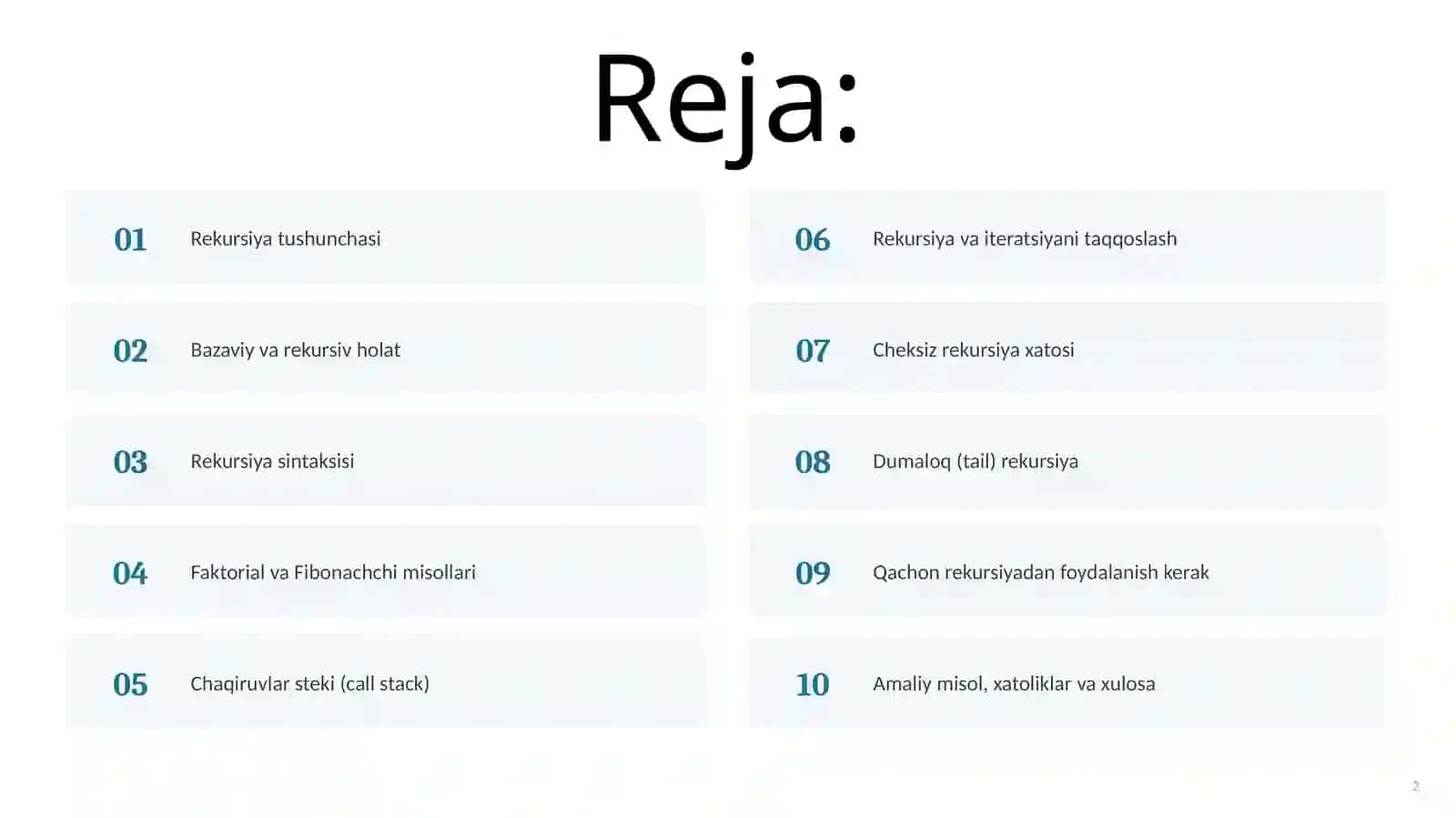 Rekursiv jarayonlarni tashkil etish 2