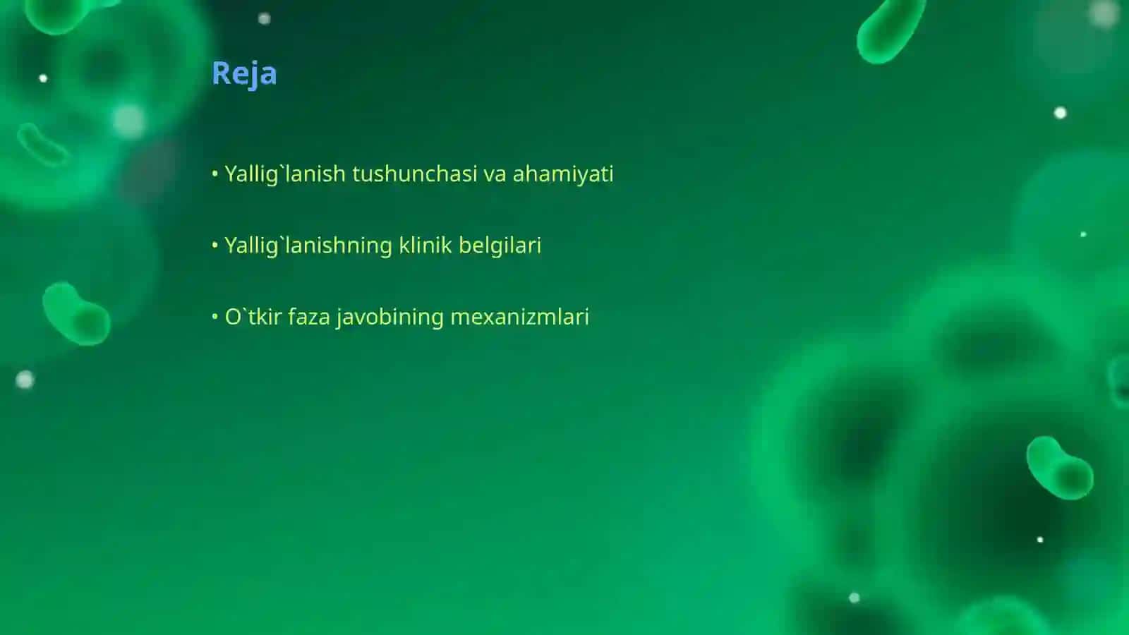 Yallig`lanishning umumiy klinik korinishlari.O`tkir faza javobi,etiologiyasi va patogenezi haqida tushuncha 2