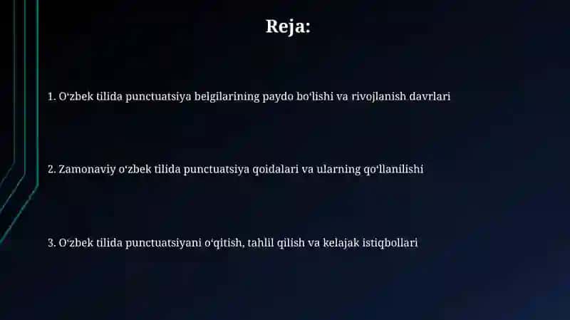 Oʻzbek tilida tinish belgilari va qoʻllanilishi haqida xronologik jadvallar tayyorlash 2