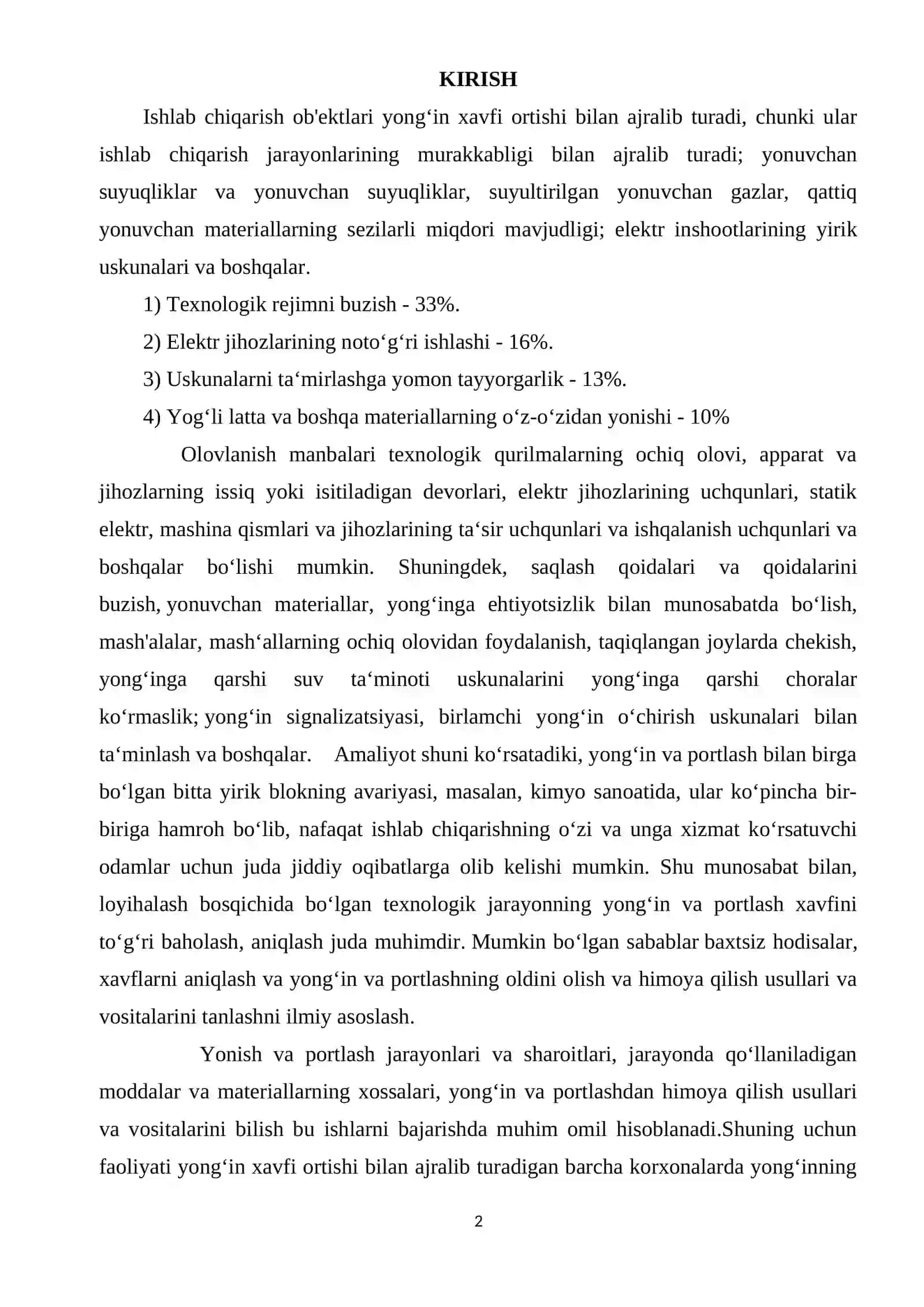 Ishlab chiqarish korxonalarida yuzaga kelishi mumkun bo‘lgan yong‘inlarni oldini olish bo‘yicha profilaktik chora tadbirlari 2