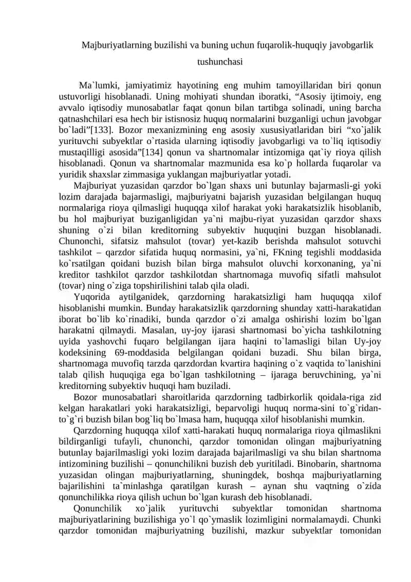 Majburiyatlarning buzilishi va buning uchun fuqarolik-huquqiy javobgarlik tushunchasi 2