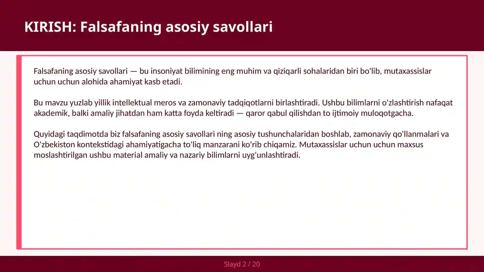 FALSAFANING ASOSIY SAVOLLARI 2