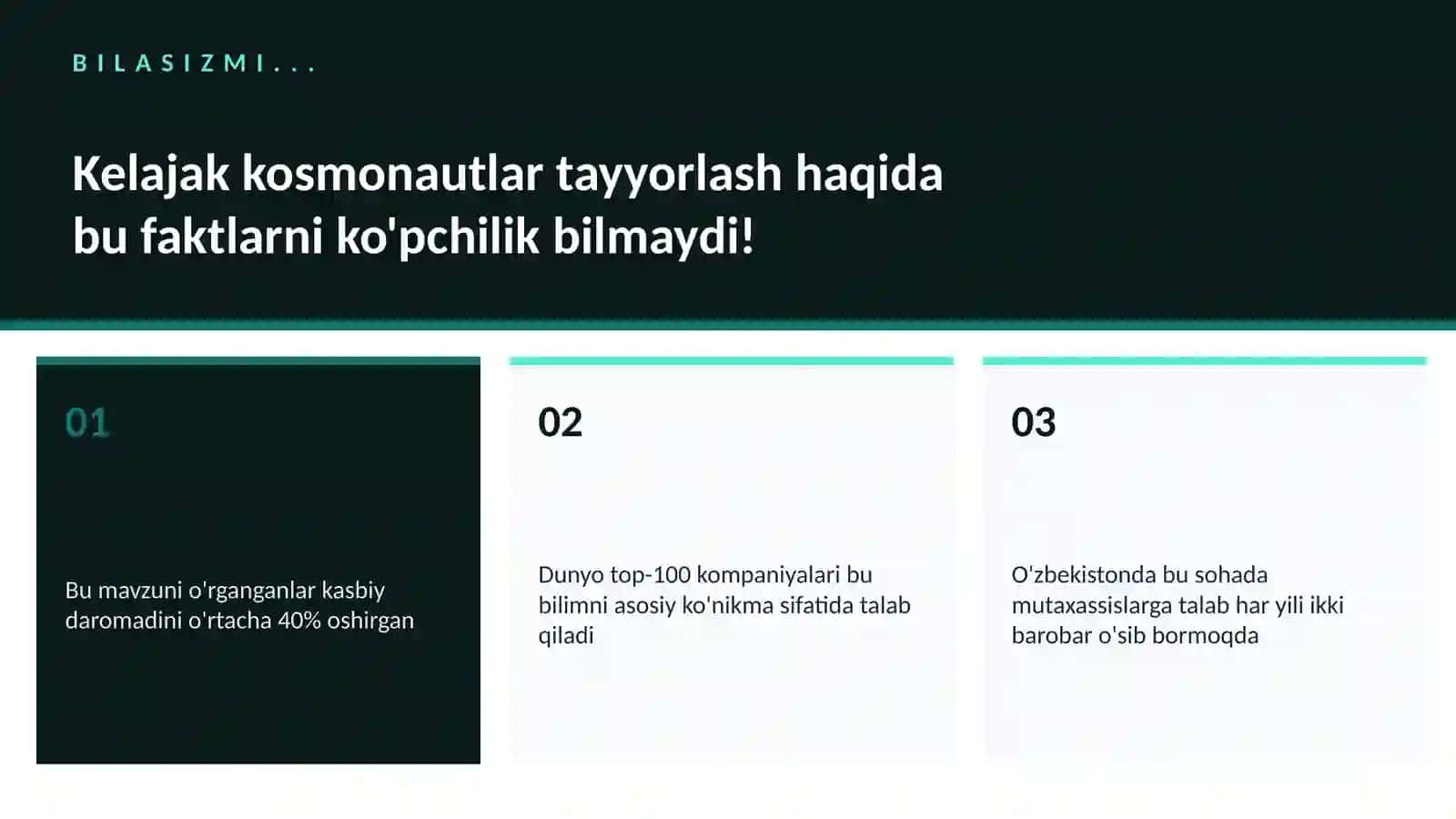 KELAJAK KOSMONAUTLAR TAYYORLASH 2