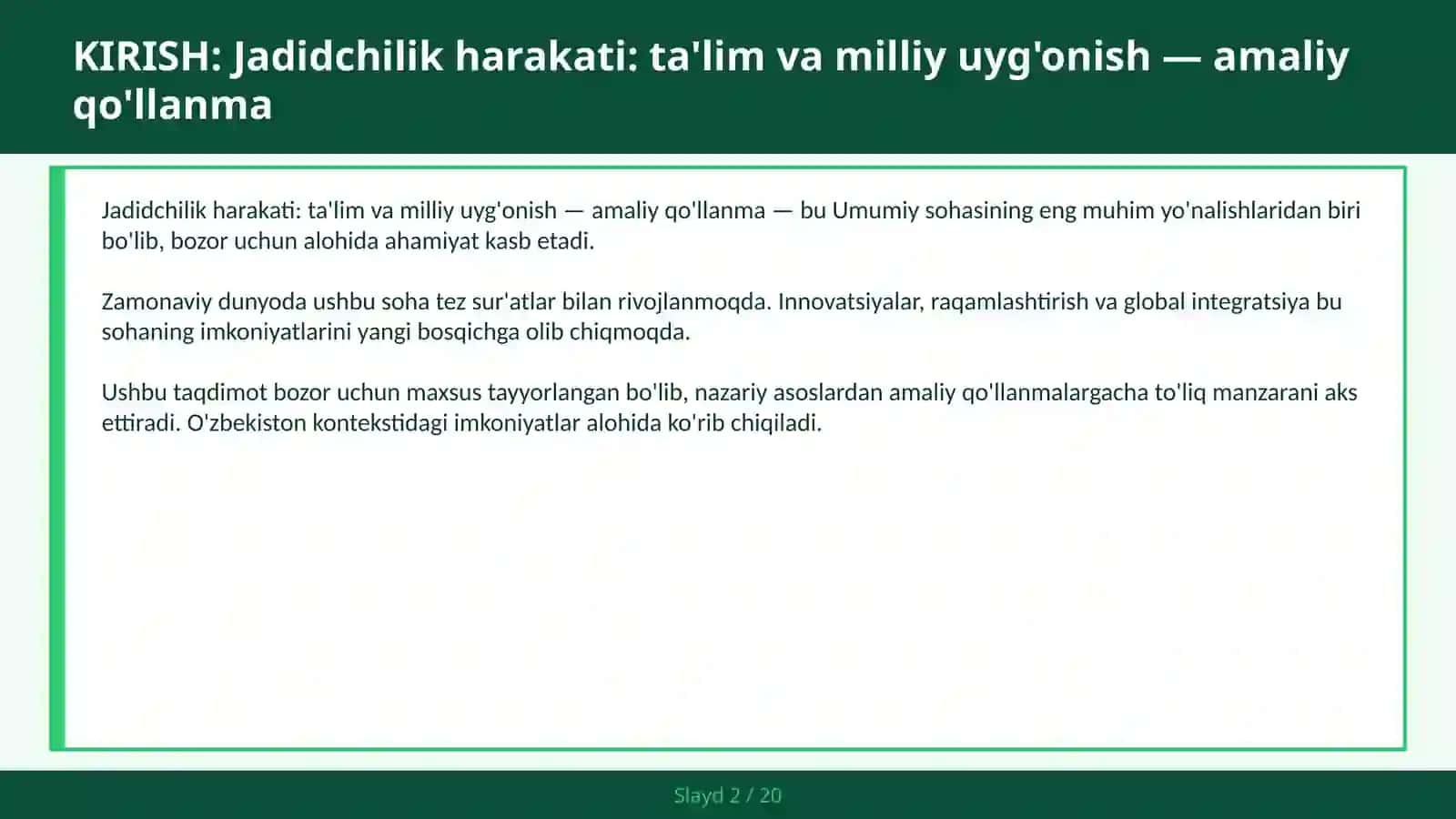 Jadidchilik harakati: ta'lim va milliy uyg'onish — amaliy qo'llanma 2